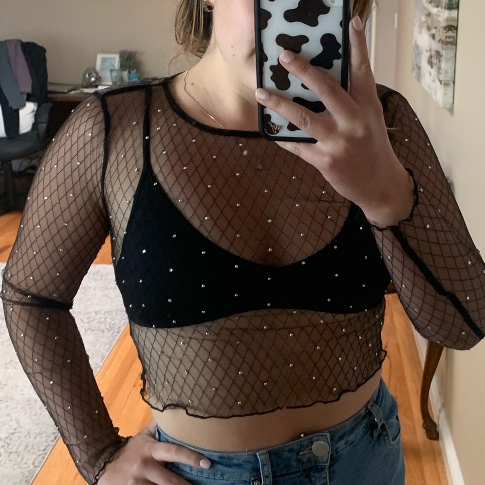 Mesh fishnet sparkle top